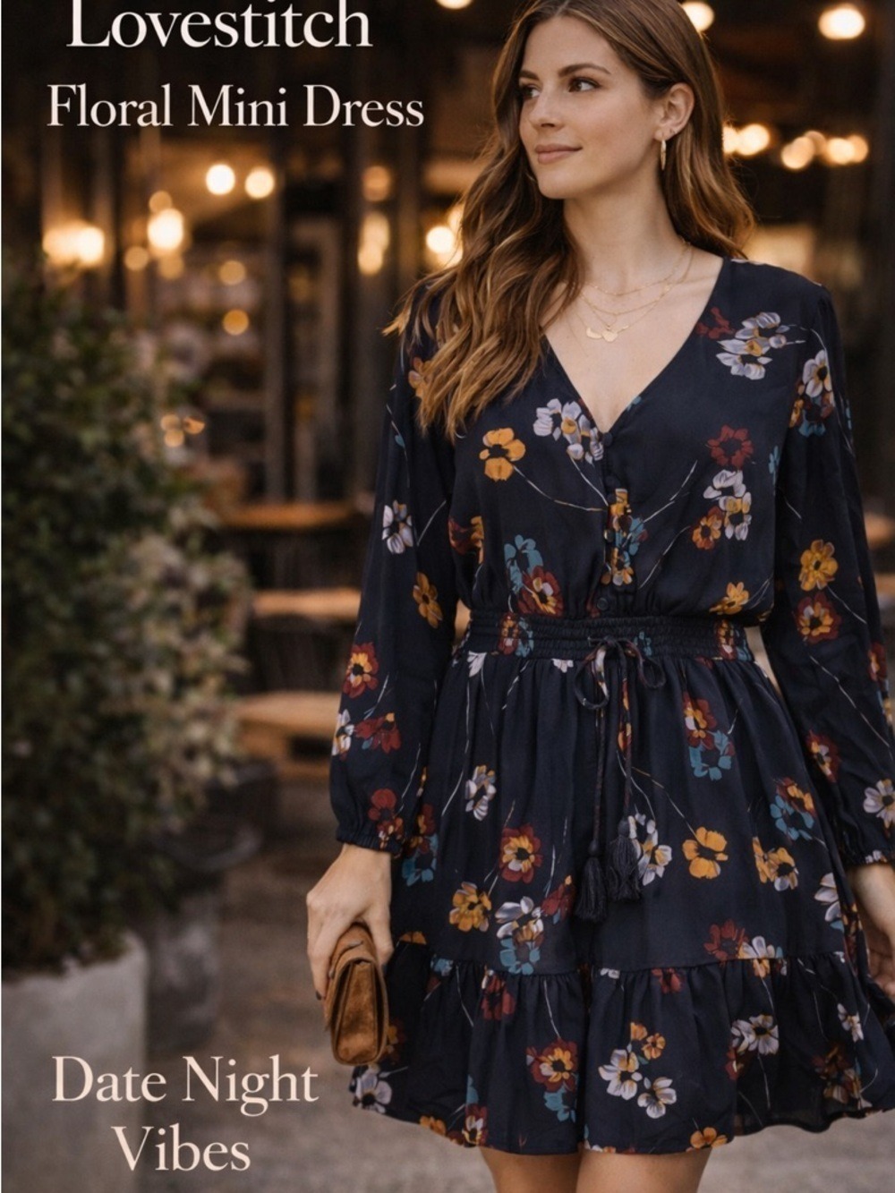 Lovestitch Floral Boho Mini Dress Tie Waist Long Sleeve Size M